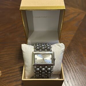 NWT grey and silver stretch watch bracelet with rectangular face